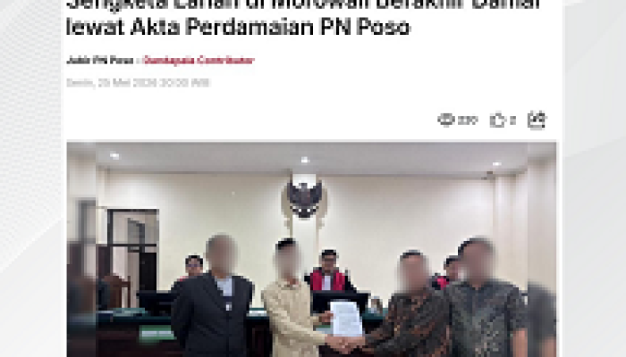Perkara Sengketa Lahan di Morowali Berakhir Damai Melalui Akta Perdamaian di PN Poso