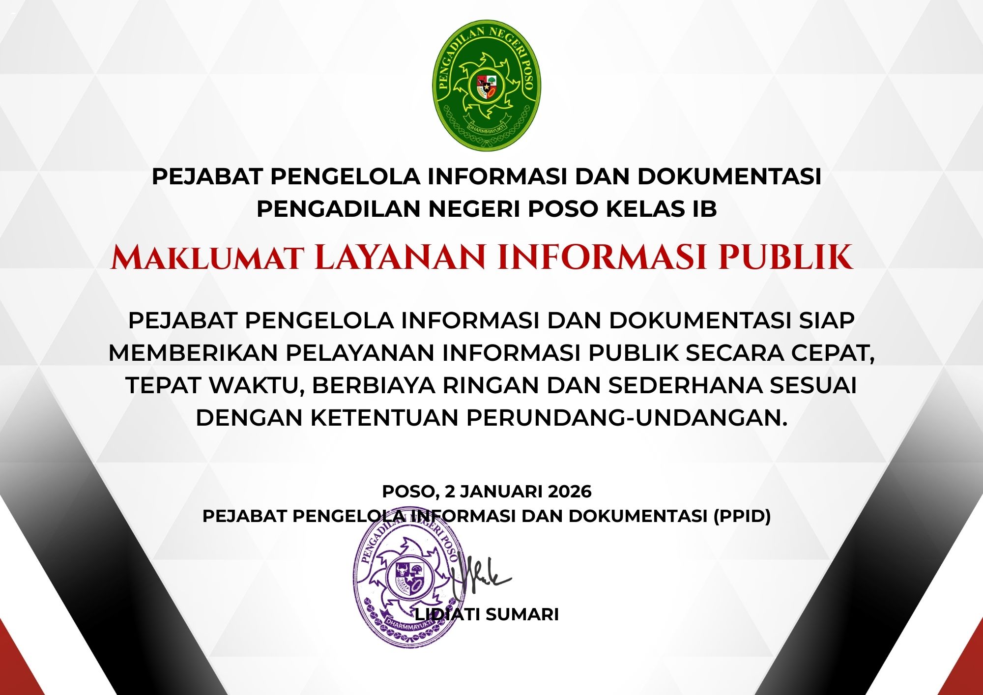 MAKLUMAT LAYANAN INFORMASI PENGADILAN NEGERI POSO