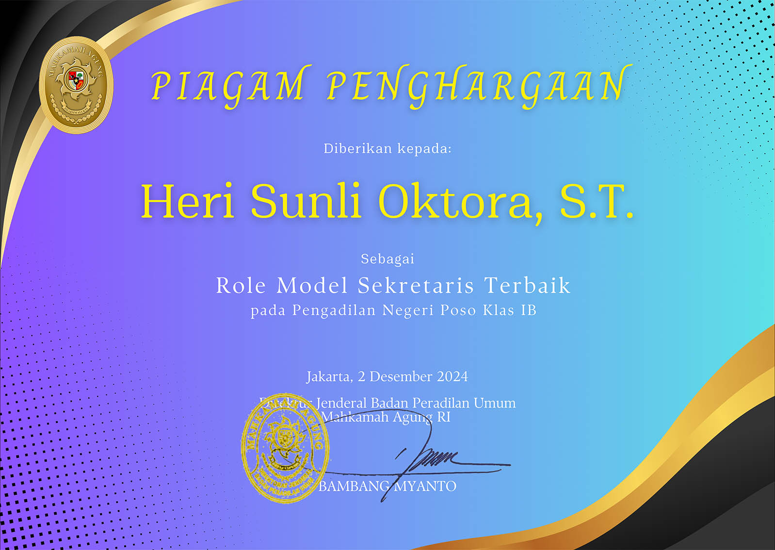 SERTIFIKAT ROLE MODEL SEKRETARIS